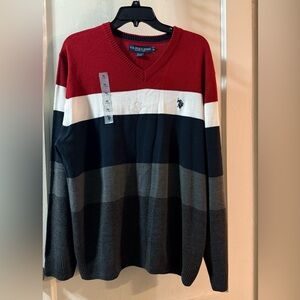 U.S. Polo Assn. Men's V-Neck Sweater - Red, White, and Black